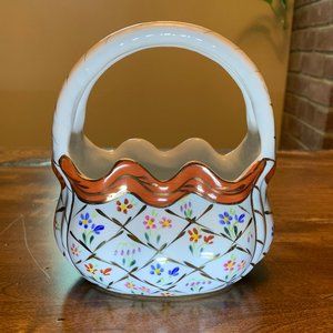 Formalities by Baum Brothers Double Handled White Floral Porcelain Basket Purse